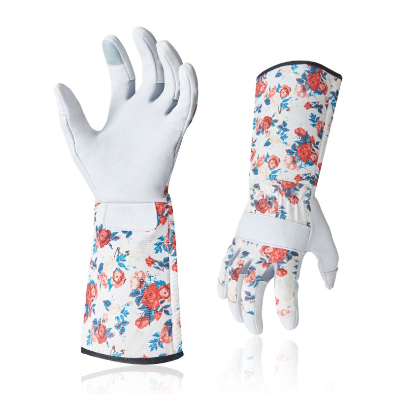 Vgo... 1-Pair Natural Genuine Goatskin Leather Gardening Gloves, Long Cuff Protection, High Dexterity Grip Gloves (Size S, White, GA9658-W) - Image 1